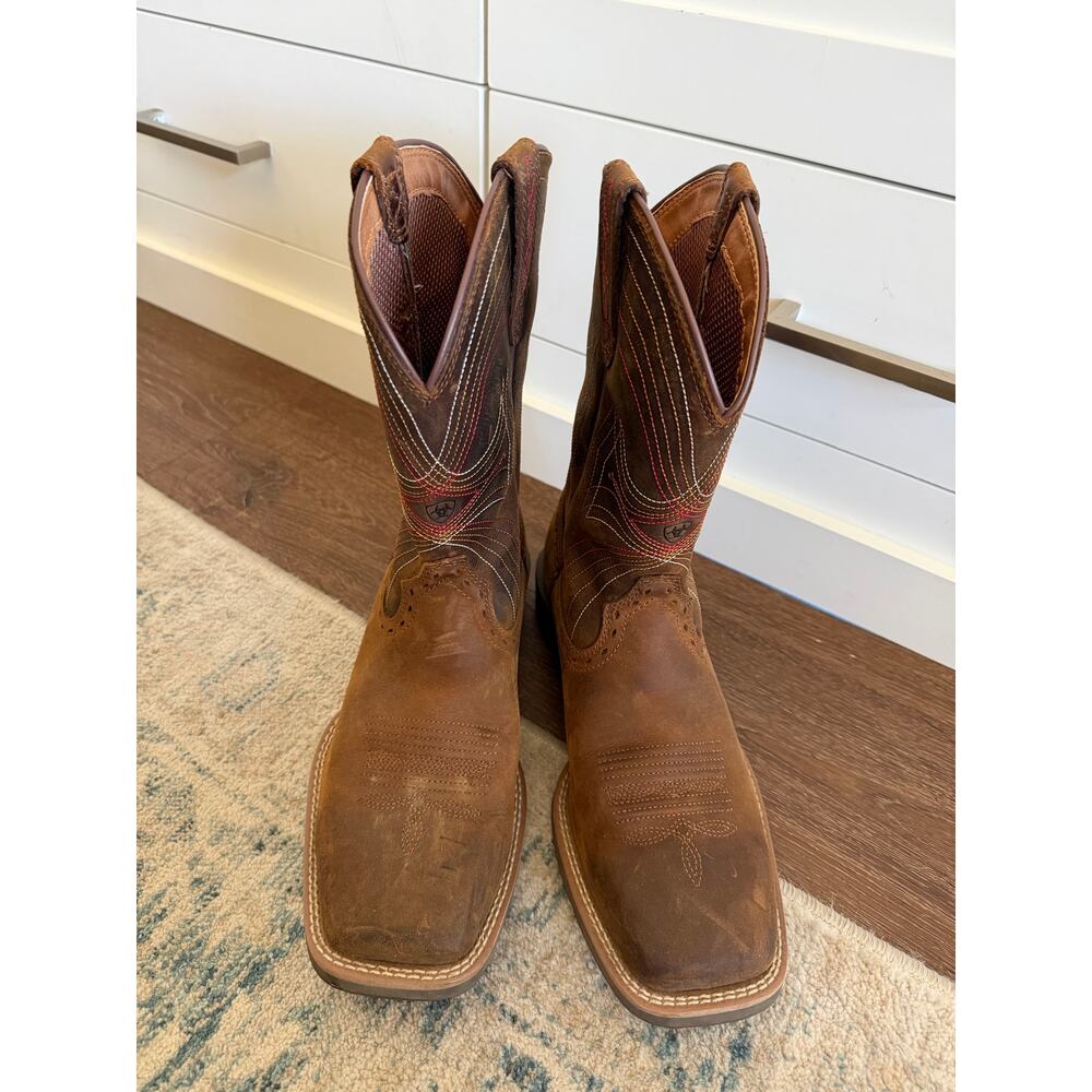 Ariat Sport Wide Square Toe Leather Cowboy Boots Men’s Sz 7.5 - Picture 8 of 10